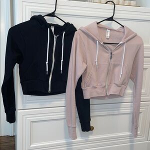 American Apparel Black and Pink Cropped Hoodie